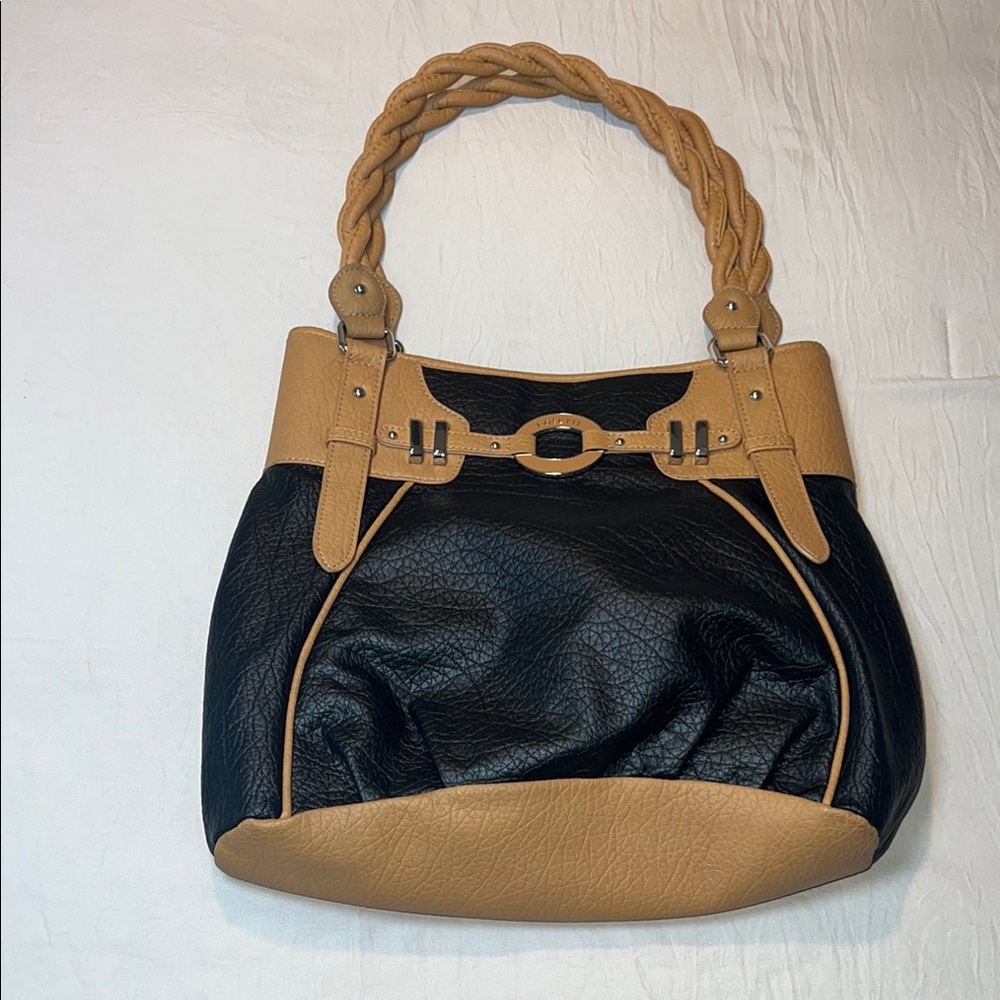 Rosetti Black and Tan Shoulder Bag with Braided Handle